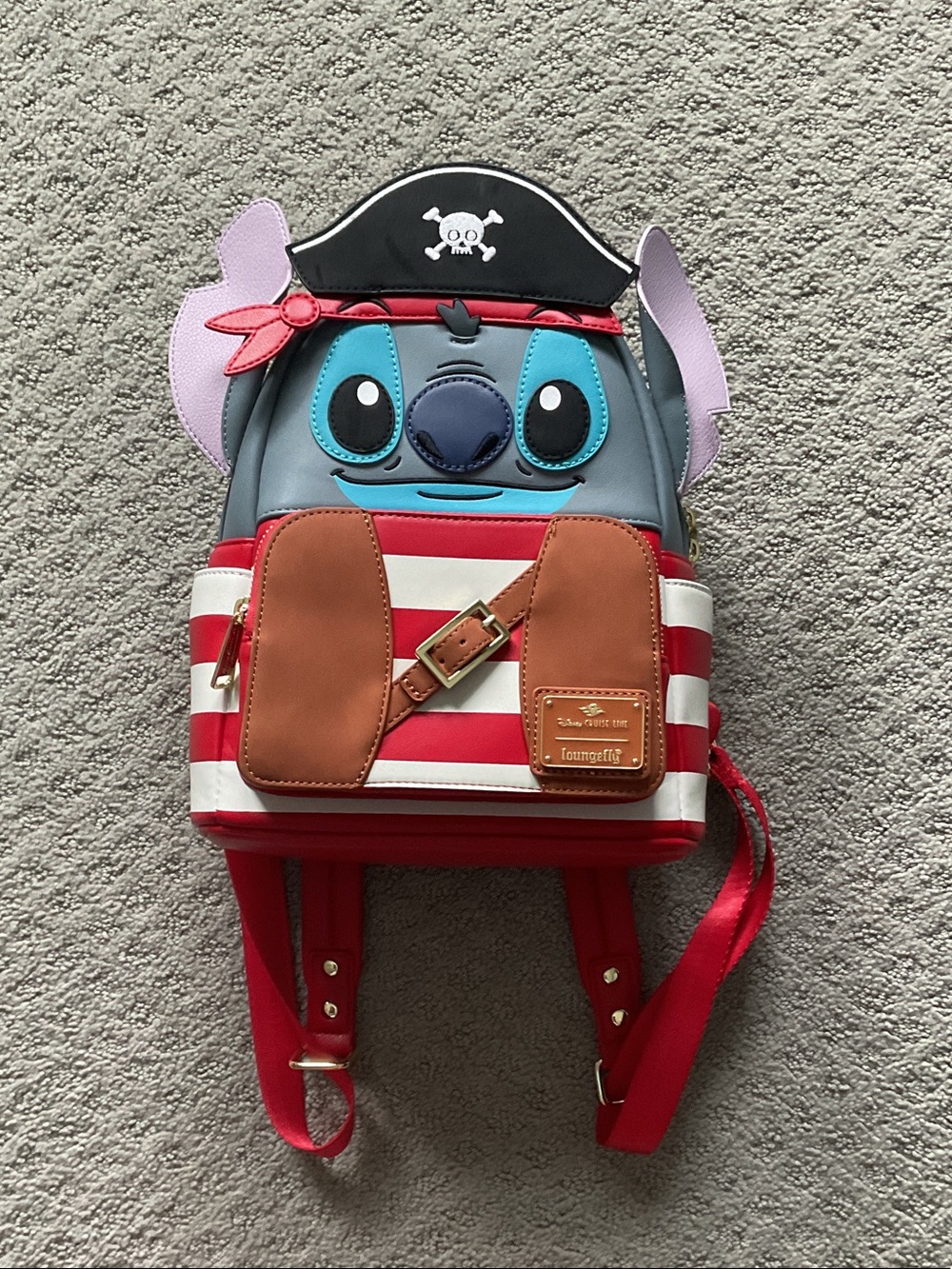 Loungefly Pirate Stitch Kids Backpack - Red, White, Gray, Blue, Brown, Purple